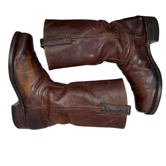 Frye Nash Roper Boots Square Toe Mens 11.5 N Vintage Brown Pebbled Leather
